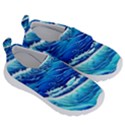 Blue Ocean Wave Watercolor Kids  Velcro No Lace Shoes View3