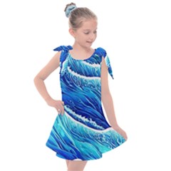 Blue Ocean Wave Watercolor Kids  Tie Up Tunic Dress by GardenOfOphir