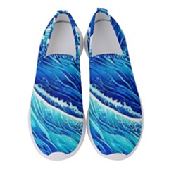 Blue Ocean Wave Watercolor Women s Slip On Sneakers by GardenOfOphir