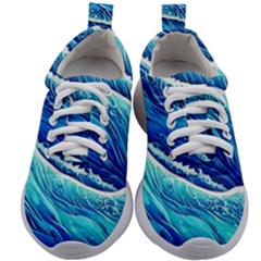 Blue Ocean Wave Watercolor Kids Athletic Shoes by GardenOfOphir