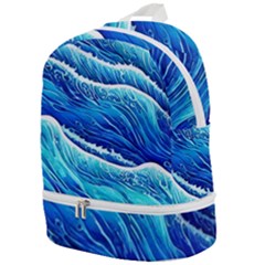 Blue Ocean Wave Watercolor Zip Bottom Backpack by GardenOfOphir