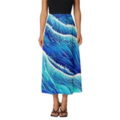 Blue Ocean Wave Watercolor Classic Midi Chiffon Skirt