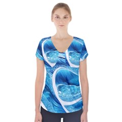 Blue Wave Short Sleeve Front Detail Top by GardenOfOphir