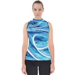 Blue Wave Mock Neck Shell Top by GardenOfOphir