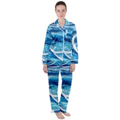 Blue Wave Women s Long Sleeve Satin Pajamas Set	 by GardenOfOphir