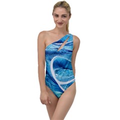 Blue Wave To One Side Swimsuit by GardenOfOphir