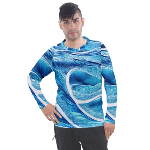 Blue Wave Men s Pique Long Sleeve Tee by GardenOfOphir