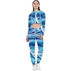 Blue Wave Cropped Zip Up Lounge Set by GardenOfOphir