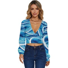 Blue Wave Long Sleeve Deep-v Velour Top by GardenOfOphir