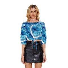 Blue Wave Mid Sleeve Drawstring Hem Top by GardenOfOphir