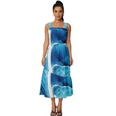 Blue Wave Square Neckline Tiered Midi Dress by GardenOfOphir