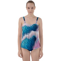 Pink Sea Water Twist Front Tankini Set by GardenOfOphir