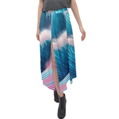 Pink Sea Water Velour Split Maxi Skirt by GardenOfOphir