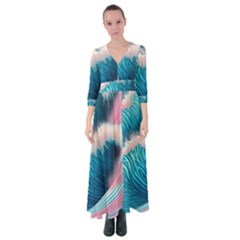 Pink Sea Water Button Up Maxi Dress