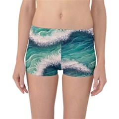 Blue Wave Pattern Reversible Boyleg Bikini Bottoms by GardenOfOphir