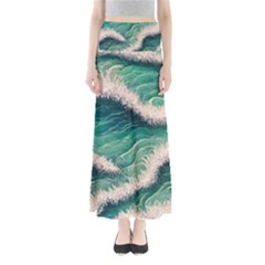 Blue Wave Pattern Full Length Maxi Skirt by GardenOfOphir