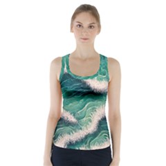 Blue Wave Pattern Racer Back Sports Top by GardenOfOphir