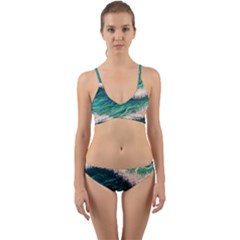 Blue Wave Pattern Wrap Around Bikini Set by GardenOfOphir