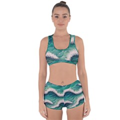 Blue Wave Pattern Racerback Boyleg Bikini Set by GardenOfOphir