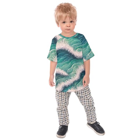 Blue Wave Pattern Kids  Raglan Tee by GardenOfOphir