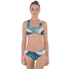 Blue Wave Pattern Criss Cross Bikini Set by GardenOfOphir