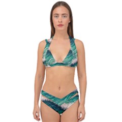 Blue Wave Pattern Double Strap Halter Bikini Set by GardenOfOphir