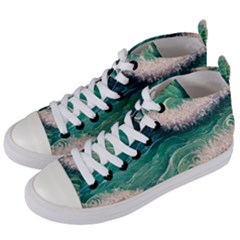 Blue Wave Pattern Women s Mid-top Canvas Sneakers by GardenOfOphir