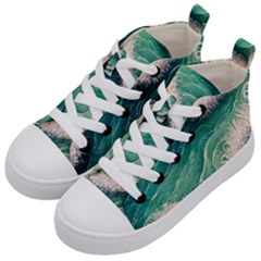 Blue Wave Pattern Kids  Mid-top Canvas Sneakers by GardenOfOphir