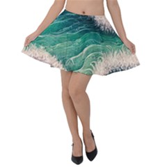 Blue Wave Pattern Velvet Skater Skirt by GardenOfOphir