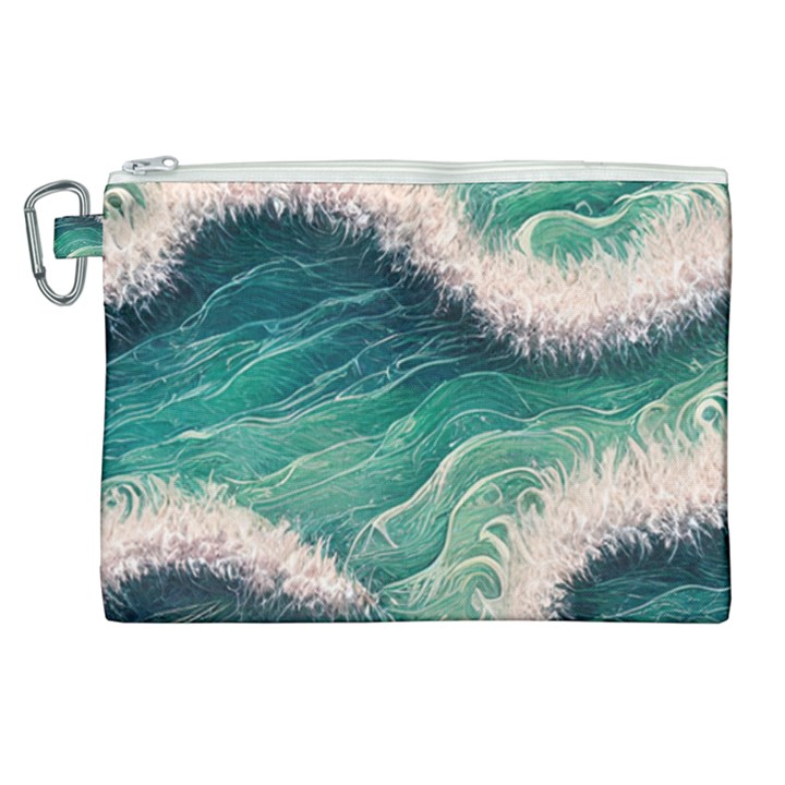 Blue Wave Pattern Canvas Cosmetic Bag (XL)