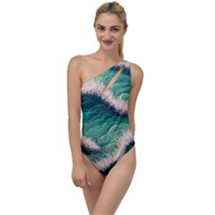 Blue Wave Pattern To One Side Swimsuit by GardenOfOphir