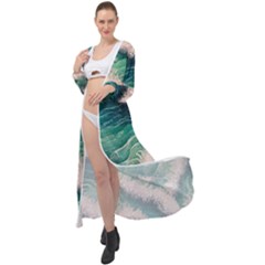 Blue Wave Pattern Maxi Chiffon Beach Wrap by GardenOfOphir