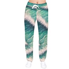 Blue Wave Pattern Women Velvet Drawstring Pants by GardenOfOphir