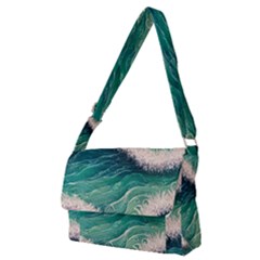 Blue Wave Pattern Full Print Messenger Bag (m) by GardenOfOphir