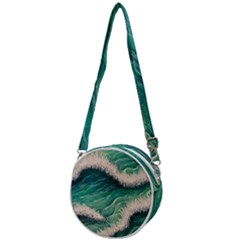 Blue Wave Pattern Crossbody Circle Bag by GardenOfOphir