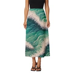 Blue Wave Pattern Classic Midi Chiffon Skirt