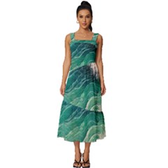 Blue Wave Pattern Square Neckline Tiered Midi Dress by GardenOfOphir