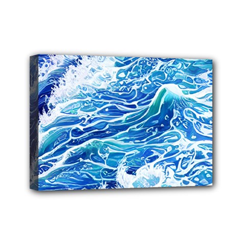 Abstract Blue Wave Mini Canvas 7  X 5  (stretched) by GardenOfOphir