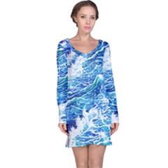 Abstract Blue Wave Long Sleeve Nightdress by GardenOfOphir