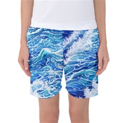 Abstract Blue Wave Women s Basketball Shorts by GardenOfOphir