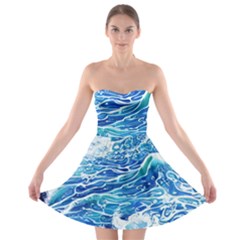 Abstract Blue Wave Strapless Bra Top Dress by GardenOfOphir