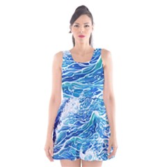 Abstract Blue Wave Scoop Neck Skater Dress by GardenOfOphir