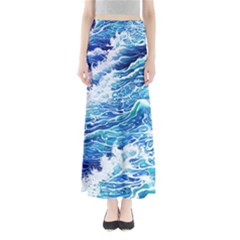 Abstract Blue Wave Full Length Maxi Skirt by GardenOfOphir