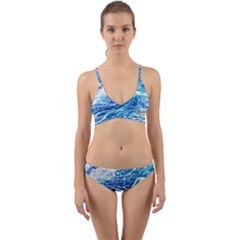 Abstract Blue Wave Wrap Around Bikini Set by GardenOfOphir