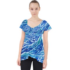 Abstract Blue Wave Lace Front Dolly Top by GardenOfOphir