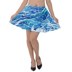 Abstract Blue Wave Velvet Skater Skirt by GardenOfOphir