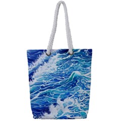 Abstract Blue Wave Full Print Rope Handle Tote (small) by GardenOfOphir