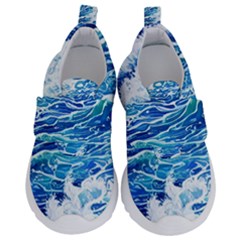 Abstract Blue Wave Kids  Velcro No Lace Shoes by GardenOfOphir