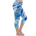 Abstract Blue Wave Lightweight Velour Capri Yoga Leggings View3