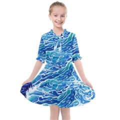 Abstract Blue Wave Kids  All Frills Chiffon Dress by GardenOfOphir